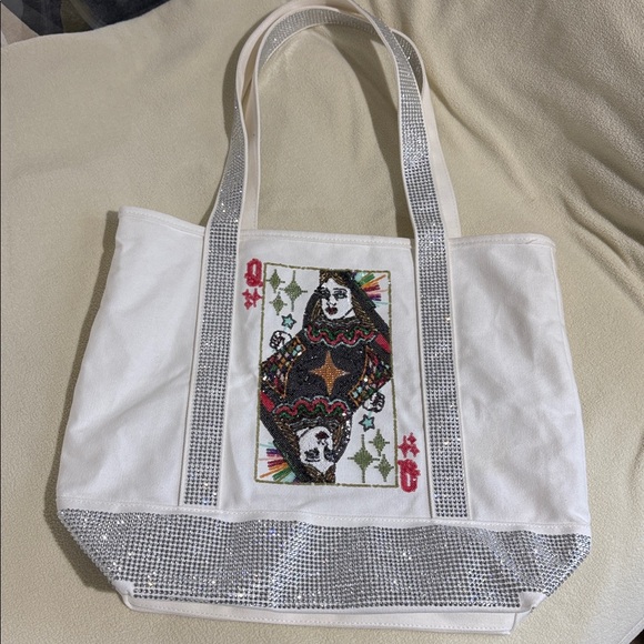 QUEEN OF SPARKLES Handbags - Queen of sparkles rhinestone tote bag White and Silver crystal card queen sequin